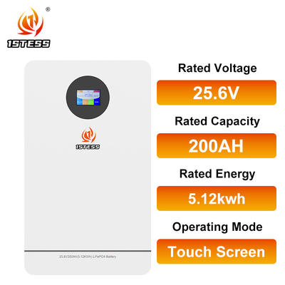 25.6V 51.2V ऊर्जा भंडारण प्रणाली 5.12kwh 100Ah 200Ah LiFePo4 लिथियम बैटरी टच स्क्रीन