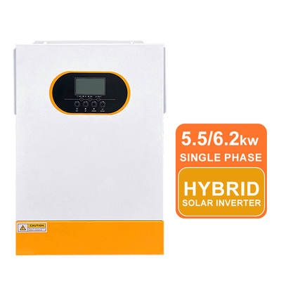 6.2kw 5.5KW 48V शुद्ध साइन वेव हाइब्रिड सोलर इन्वर्टर एमपीपीटी उच्च वोल्टेज इनपुट लिथियम बैटरी के साथ RS485 संचार